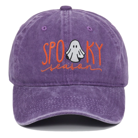 Halloween Ghost Embroidered Baseball Cap Washed Cotton Distressed Spooky Season Dad Hat Adjustable Sun Hat For Men Women