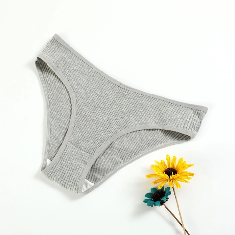 Women Panties Ribbed Cotton Low Waist Breathable Solid Color Soft Stretchy Underwear Briefs