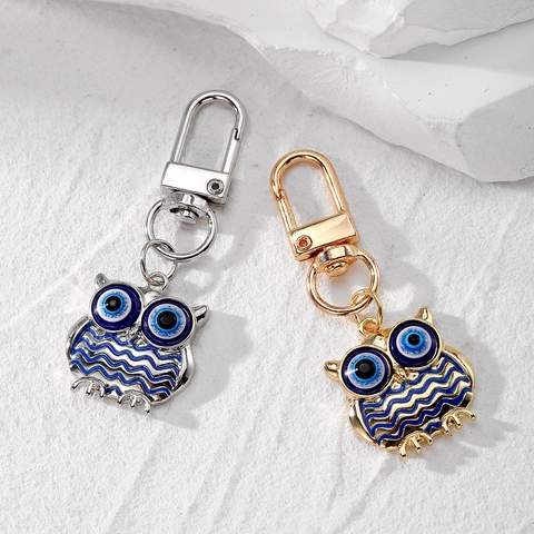 Portachiavi Gufo Malocchio in Lega Retrò Oro Argento Galvanizzato Blu Animale Ciondolo per Borsa Donna Uomo Portachiavi in Metallo