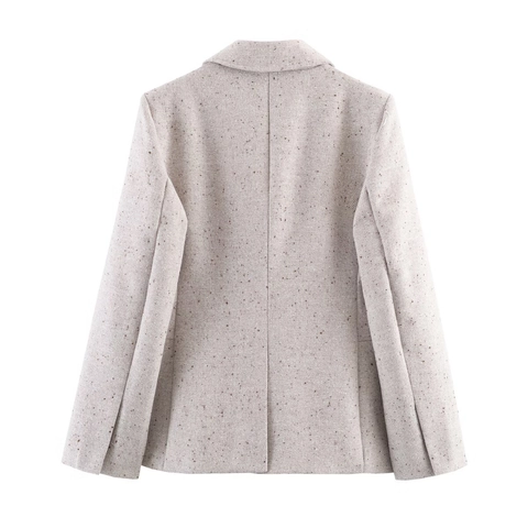 Elegante Dames Tweed Blazer Jas Lange Mouwen Revers Single Breasted Slim Fit Havermout Getextureerde Casual Bovenkleding
