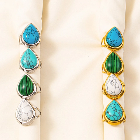Anello in Acciaio Inossidabile Vintage a Goccia d'Acqua Geometrico Regolabile Aperto Oro Argento Intarsio in Gesso Gioielli di Moda