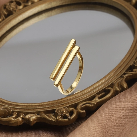 Geometric 925 Sterling Silber Ring Minimalistische Parallele Doppelstangen T Form Verstellbare Öffnung Finger Schmuck Für Frauen