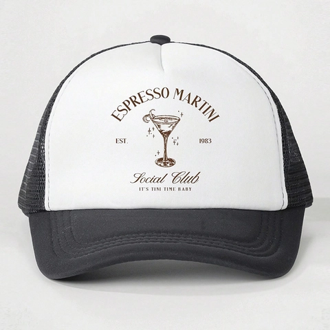 Espresso Martini Social Club Trucker Hat Vintage Mesh Adjustable Polyester Baseball Cap Sun Protection Outdoor