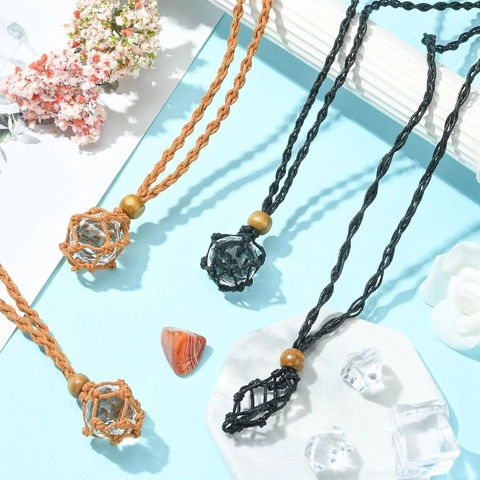 Collana E Bracciale Fatti A Mano Con Tasca A Rete Pietra Naturale Perline Di Legno Gioielli Etnici Retro