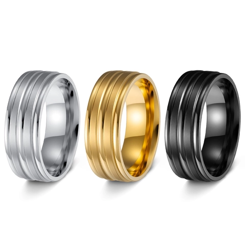 Men's Stainless Steel Band Ring Simple Modern Grooved Brushed Matte Polished Industrial Style Jewelry
