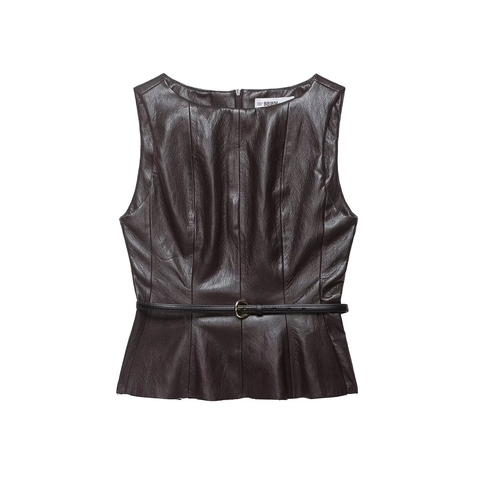 Top Senza Maniche In Ecopelle E Gonna Midi Con Spacco A Vita Alta Con Cintura Streetwear Chic Elegante Per Donna
