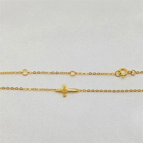 925 Sterling Silber Halskette Mit Horizontalem Kreuzanhänger Minimalistische Vergoldete Schlüsselbeinkette Schmuck Für Damen