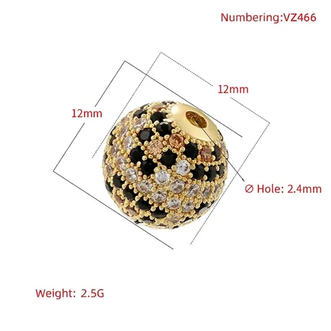 Micro Pave Cubic Zirconia Ball Beads Brass Leopard Pattern Round Spacer Charms For DIY Jewelry Making Hip Hop Style