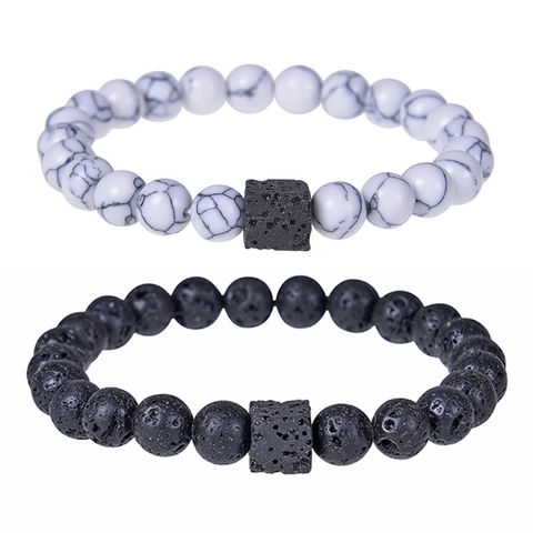 Natürliches Lavagestein Perlenarmband Weißer Türkis Rosenquarz Mattstein Ätherisches Öl Diffusor Yoga Heilarmband