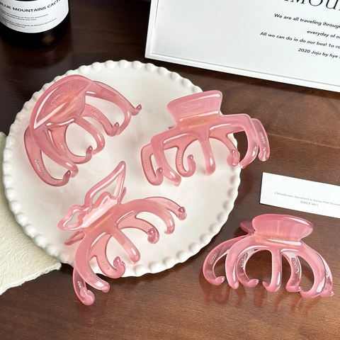 Elegant Acetate Hair Claw Clip For Women Korean Style Jelly Pink Shark Clip Updo Accessory France Handmade