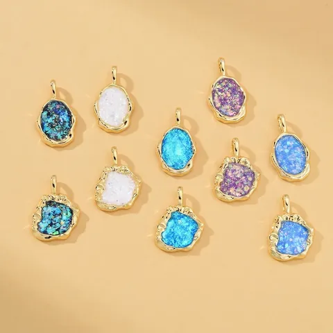 Pendente Geometrico Irregolare Rame Placcato Oro 18K Intarsio Opale Sintetico Accessori Gioielli DIY Per Donne Moda Minimalista