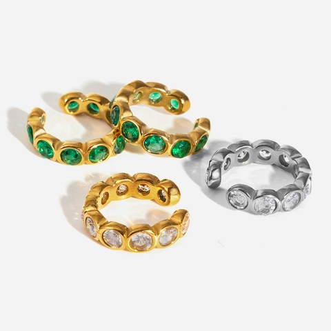 Boucles D'oreilles Ear Cuffs Géométriques Acier Inoxydable Plaqué Or 18K Zircone Sans Perçage Bijoux Minimalistes Pour Femmes