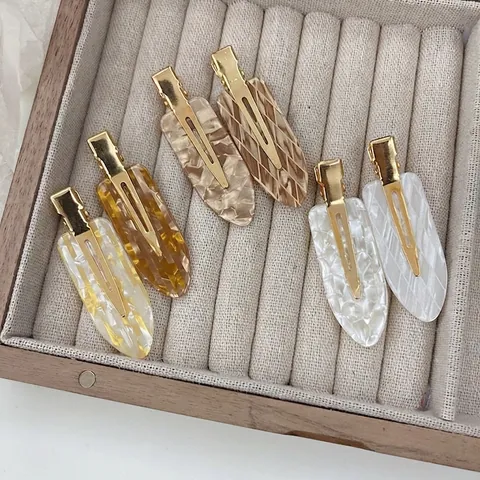 Pinzas para el Cabello de Acetato de Celulosa con Patrón de Mármol para Mujer Vintage Pico de Pato Horquillas sin Costuras