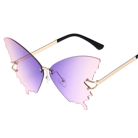 Butterfly Rimless Sunglasses With Gradient Lens Metal Frame UV400 Protection Fashion Eyewear For Women