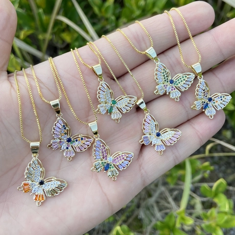Collier Pendentif Papillon Cuivre Micro Incrusté Zircon Coloré Style INS Tendance Chaîne De Clavicule Pour Femmes Élégant