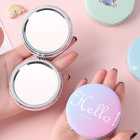 Miroir Maquillage Portable Double Face Circulaire Pliable Miroir De Poche Cuir PU Compact Pour Voyage Filles