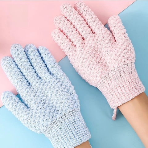 Peeling Badehandschuhe Nylon Schrubben Texturierte Haut Spa Dusche Körperreinigung Fünf Finger Massage Aufhängeschlaufe