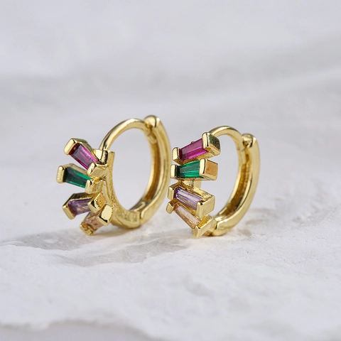 Colorful Zircon Hoop Earrings Gold Plated Copper Geometric Fan Shape Irregular Jewelry For Women