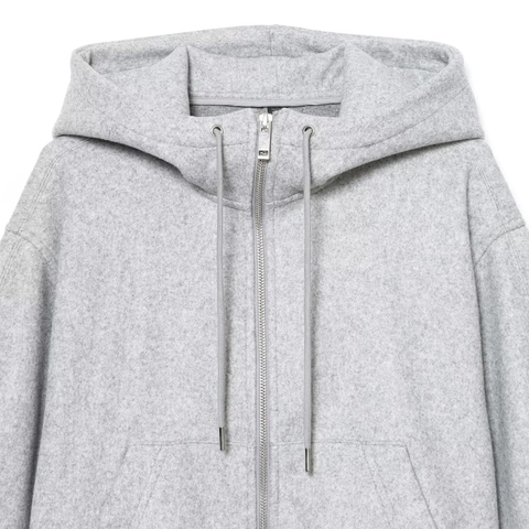 Women Casual Hooded Zipper Jacket Soft Warm Fluffy Sleeve Loose Fit Cropped Coat Light Gray Solid Color Outerwear