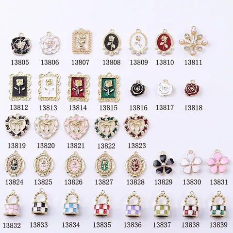 Vintage Emaille Legering Bedeltjes Roos Bloem Hart Strik Kunstparel Strass DIY Sieraden Maken Hangers Voor Accessoires