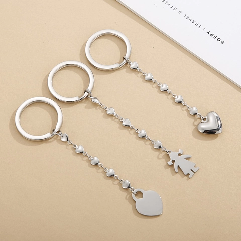 Llavero Colgante Corazón Acero Inoxidable Silueta De Niña Anillo Metal Pulido Accesorios De Moda