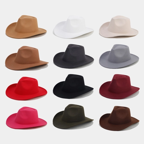 Vintage Wide Brim Fedora Hat Solid Color Cotton Polyester Blend Wool Felt Cowboy Panama Hat For Men Women