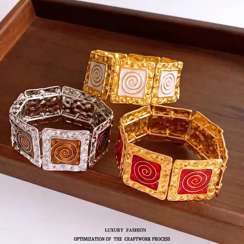 Bracelet À Maillons Larges En Alliage Émaillé Vintage Avec Motif Spiralé Style Bohème Rétro Géométrique Pour Femmes