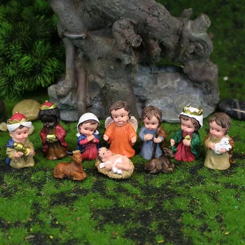 Statuine Presepio Resina Natale Decorazione Scrivania Religiosa Sacra Famiglia Re Magi Angelo Animale Miniatura Ornamento