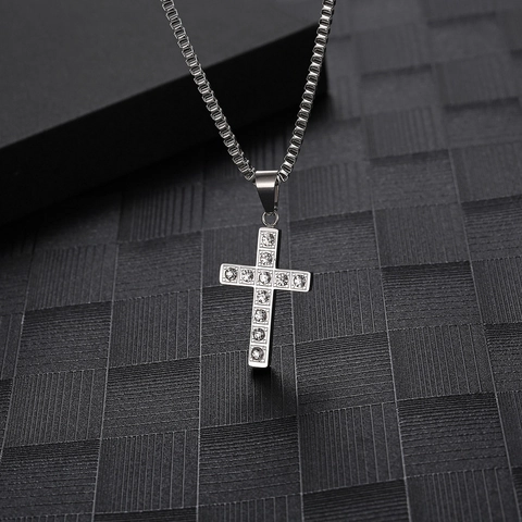 Collana Con Ciondolo A Croce Iced Out Strass Acciaio Inossidabile Titanio Hip Hop Streetwear Gioielli Per Uomo Donna
