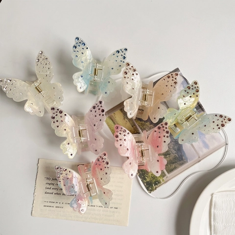 Pinzas Para El Cabello De Mariposa Acrílico Degradado Transparente Pedrería Estilo Coreano Accesorios Para Mujeres Niñas