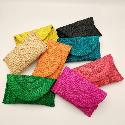 Straw Woven Clutch Bag Corn Husk Handmade Envelope Purse Summer Beach Vacation Boho Simple Handbags For Women