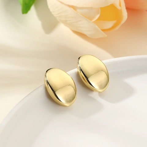 Minimalistische Geometrische Kupfer Ohrstecker Für Damen 18K Vergoldet Glatt Metallic Wassertropfen Oval Ball Schmuck