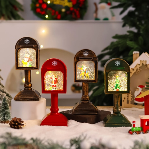 Kerst Brievenbus Sneeuwbol Lantaarn Plastic LED Licht Muziek Bureau Ornament Retro Feestelijke Decoratie