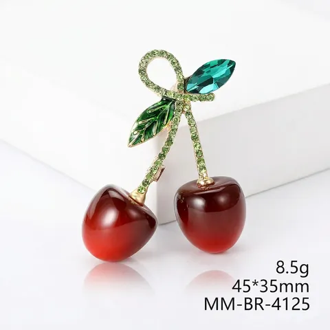 Broche Cerise Épingle Alliage Émail Strass Fruit Design Costume Chemise Décoration Douce Mode Accessoires Femmes Cadeau