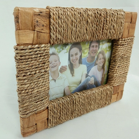 Handmade Woven Seagrass Photo Frame Bohemian Natural Wood Picture Frame For Tabletop Home Decor Rectangular Rural Style