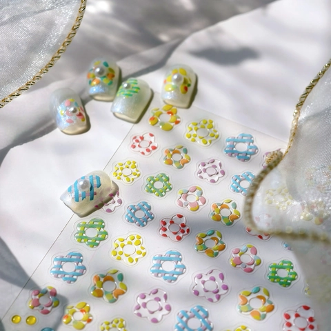 Autocollants Art Des Ongles Fleurs Colorées 3D Relief Relief Floral Decals Pour Manucure DIY Style Macaron Doux Femmes Filles