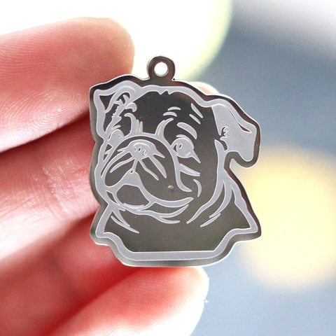 Colgante De Cabeza De Perro Pug De Acero Inoxidable Dije Con Forma De Animal Para Hacer Joyas DIY Collares Pulseras