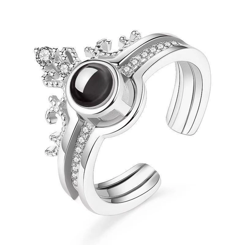 Anillo De Proyección Corona Romántica Múltiples Idiomas Te Amo Ajustable Aleación Zircón Joyería Para Mujeres