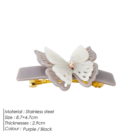 Pince à Cheveux Papillon à Double Couche en Acétate Avec Base en Acier Inoxydable Strass Pince à Cheveux Pour Femmes Filles Bijoux