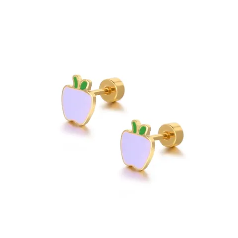 Leuke Appel Oorknopjes Roestvrij Staal 18K Verguld Emaille Schroefsluiting Kleurrijke Fruit Sieraden Voor Vrouwen
