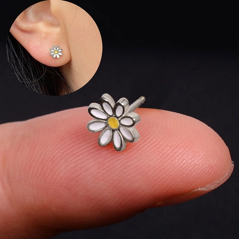 Daisy Stud Earrings Copper With Enamel Sweet Floral Petite Flower Jewelry For Women Korean Style