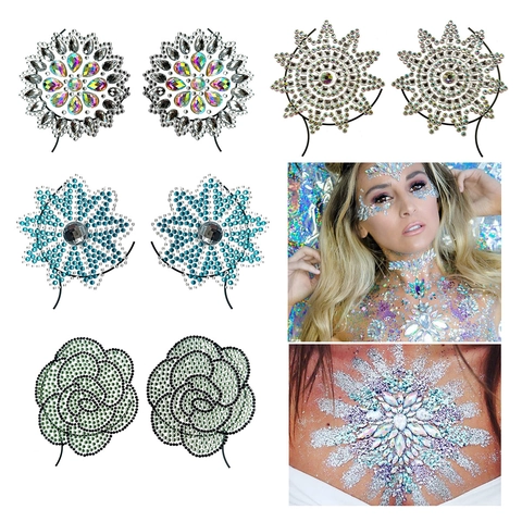 Harz Strass Brust Tattoo Aufkleber Körper Juwelen Selbstklebende Kristall Brust Decals Für Musik Festival Rave Party Club
