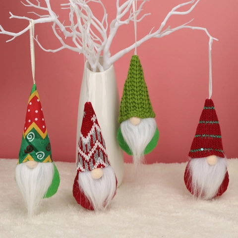 Christmas Gnome Hanging Decorations Polyester Knit Ornaments With White Beard For Holiday Home Tree Decor Scandinavian Tomte Plush Elf Dolls Party Supplies
