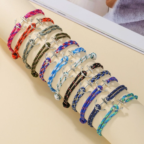 Nautisches Geflochtenes Seilarmband Mit Legierungs Ankeranhänger Handgefertigt Verstellbar Bunter Böhmischer Handschmuck
