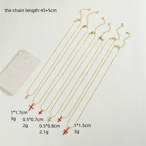 Kruis Hanger Ketting Koper Cubic Zirconia Kleurrijke Hamsa Hand Sieraden Voor Dames Verguld INS Stijl