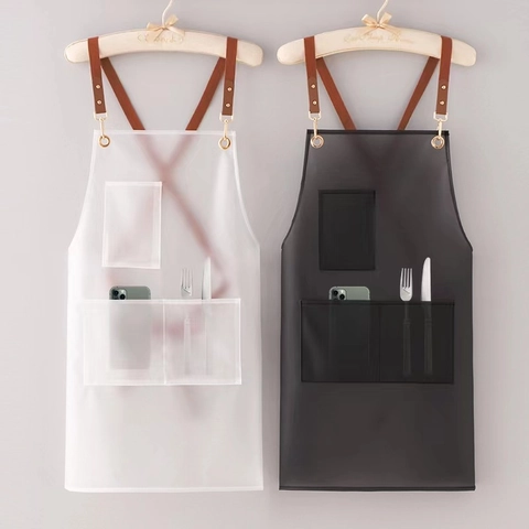Grembiule In TPU Impermeabile Resistente All'olio Traslucido Tasche Multiple Cinghie Pelle Schiena Incrociata Cucina Lavoro