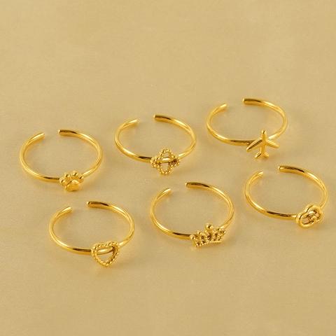 Anelli Aperti Regolabili Donna Acciaio Inossidabile Placcato Oro 18K Gioielli Cuore Zampa Di Gatto Corona