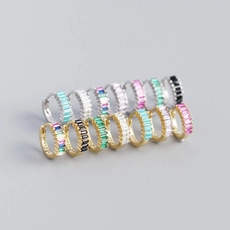 S925 Sterling Silver Baguette Zirconia Huggie Hoop Earrings Geometric Plated Gold Silver Fashion Jewelry For Women Gift