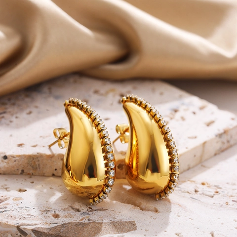 Orecchini a Bottone in Acciaio Inossidabile a Goccia d'Acqua Grossolana Con Zirconia per Donna Moda Orecchini a Goccia d'Acqua Gioielli
