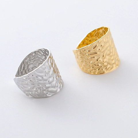 Anillo Textura Martillada Irregular Acero Inoxidable 304 Banda Abierta Ajustable Joyería Vintage Minimalista Para Mujeres Hombres